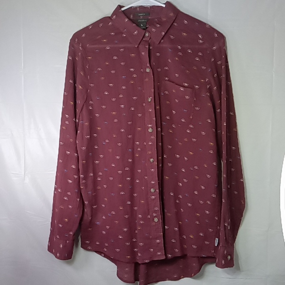 Eddie Bauer Long Sleeve Classic Fit Button Down Top Cotton Mauve Women's Small